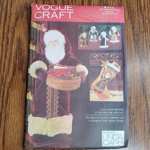 90s Vogue Pattern 8735 Christmas Santa Card Holder 28" Ornament 6.5 Stocking 19" - Picture 1 of 2